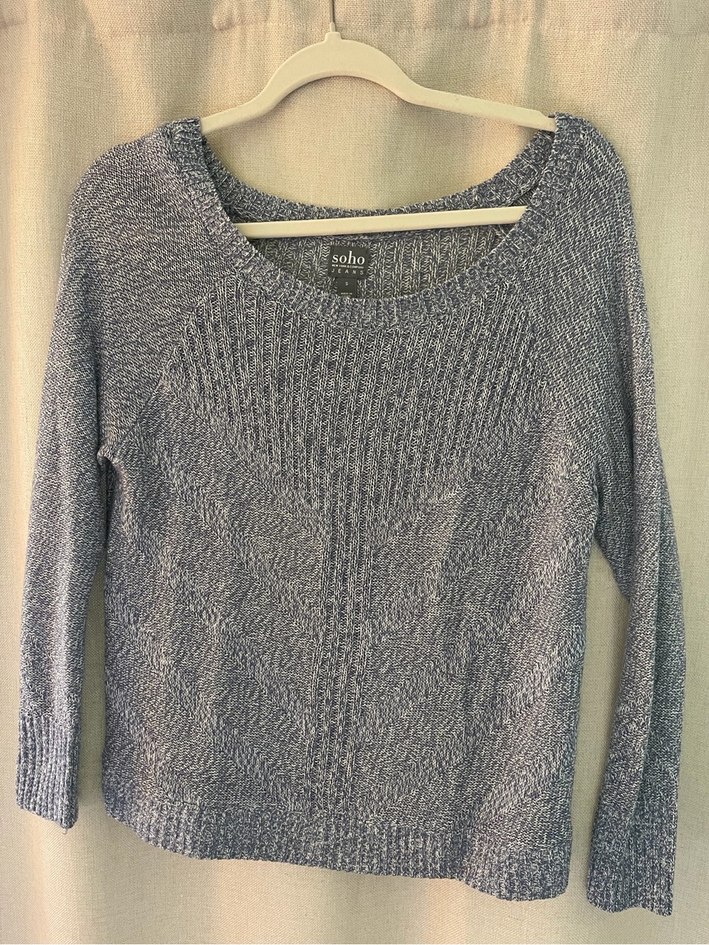 Soho Blue Marled Scoop Neck Knit Sweater